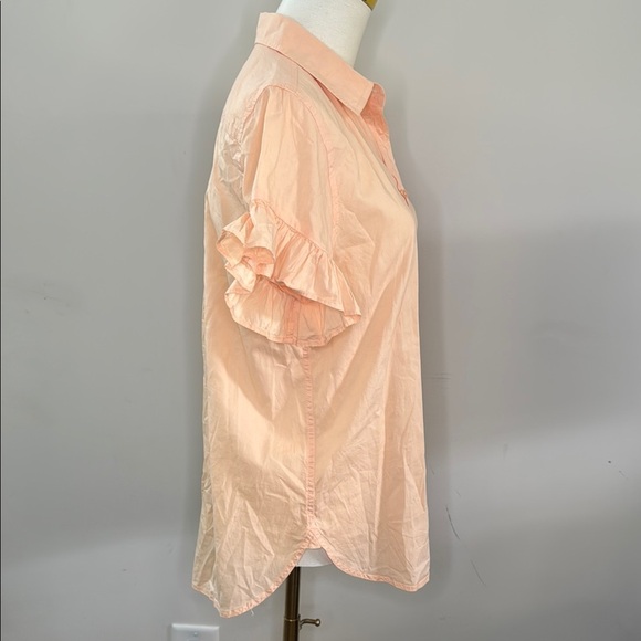 J. Crew Size 6 Peach Short Sleeve Ruffled Button Down Shirt - Picture 5 of 10